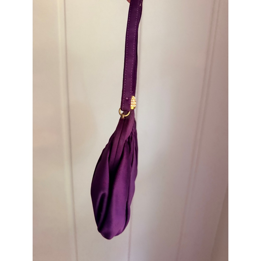 Vintage Morris Moskowitz Purple Satin Evening Bag 1950s Rhinestone Clasp Handbag - Picture 2 of 8